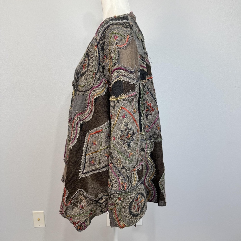 Baba Jacket Women's‎ One Size Multicolor 100% Wool Kimono Paisley Boho Patchwork - Picture 10 of 16